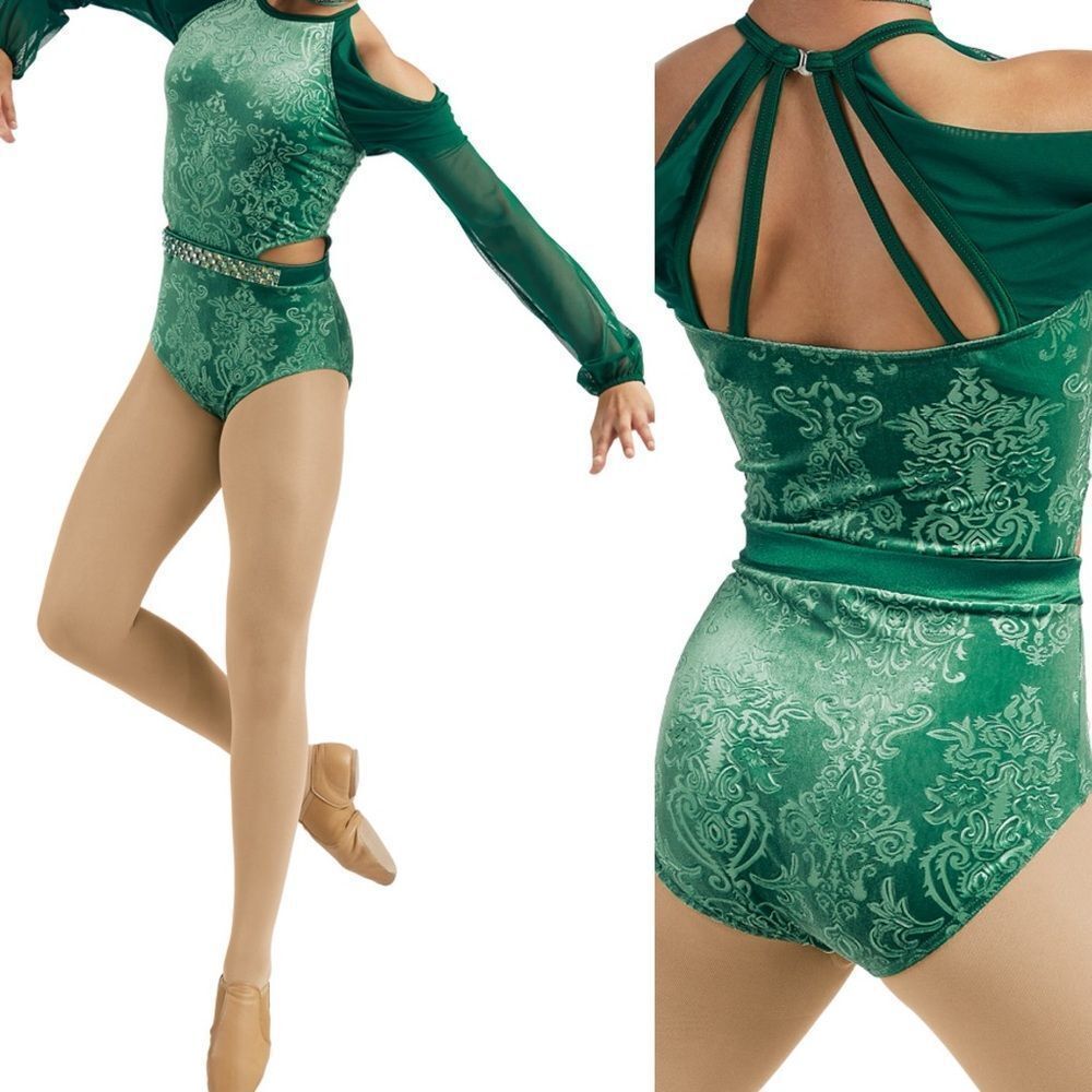 WEISSMAN Dance costume green poet sleeve velvet burnout Heathens 10861 LC